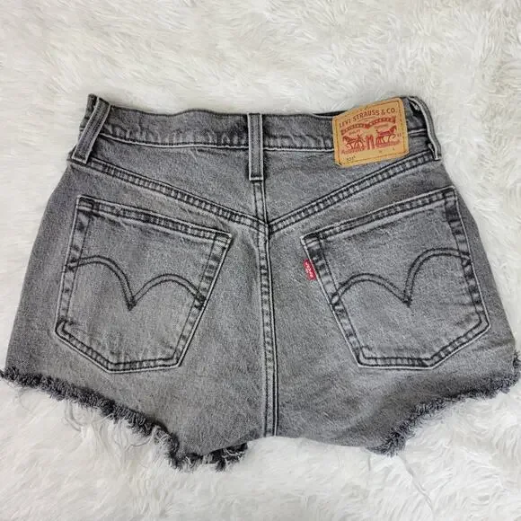 Levis 501 Original High Rise Grey Denim Cut Off Shorts Size W25 Button Fly - Picture 5 of 8